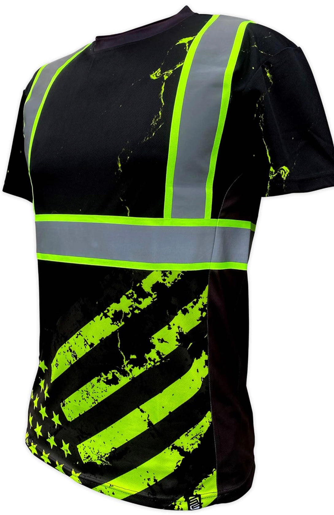 Patriotic black safety reflective construction t-shirt