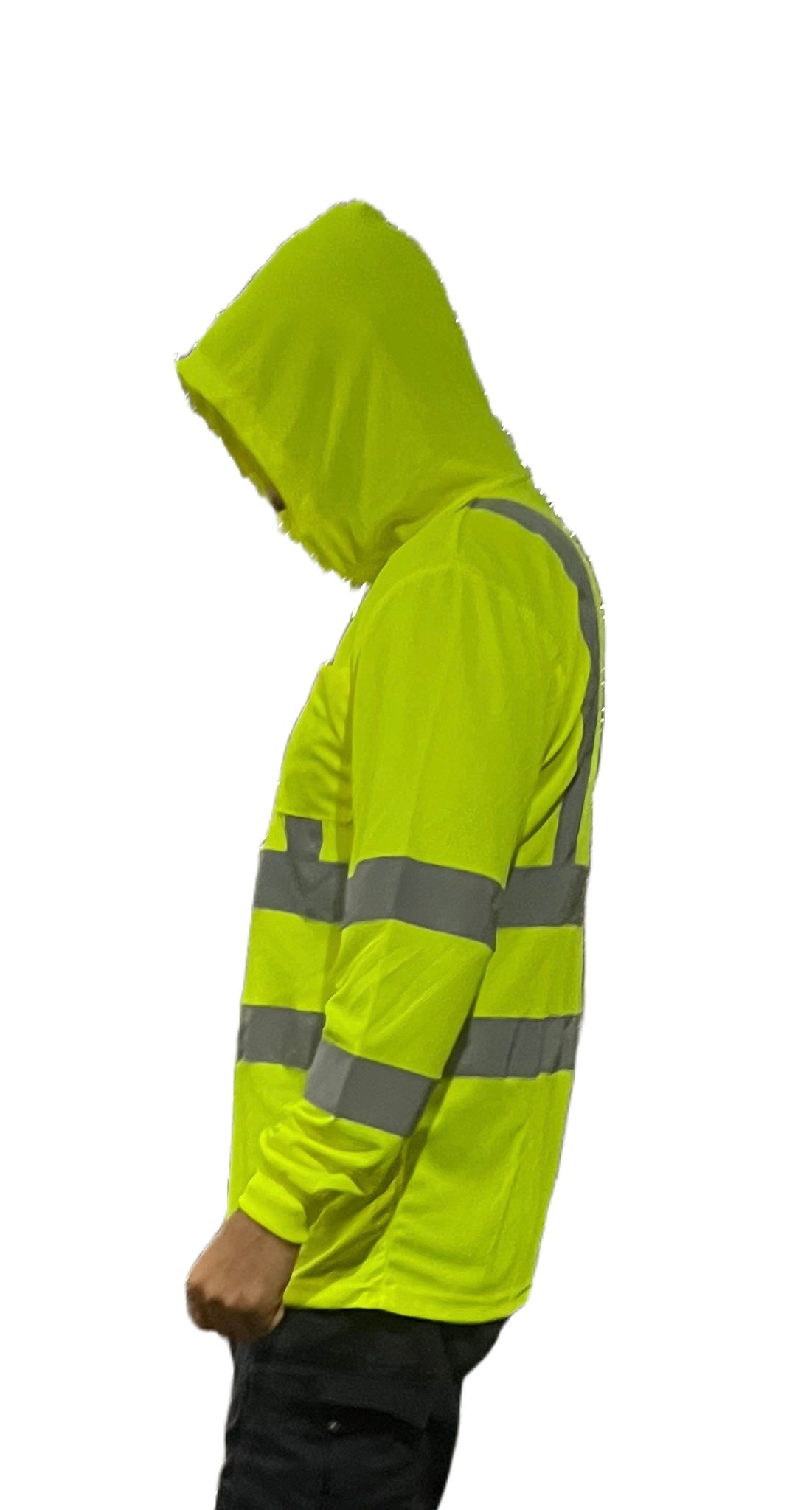 high visibility green lime reflective long sleeve with hoodie