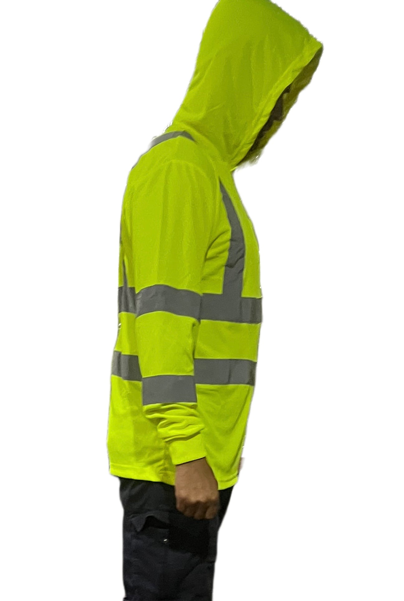 high visibility green lime reflective long sleeve with hoodie